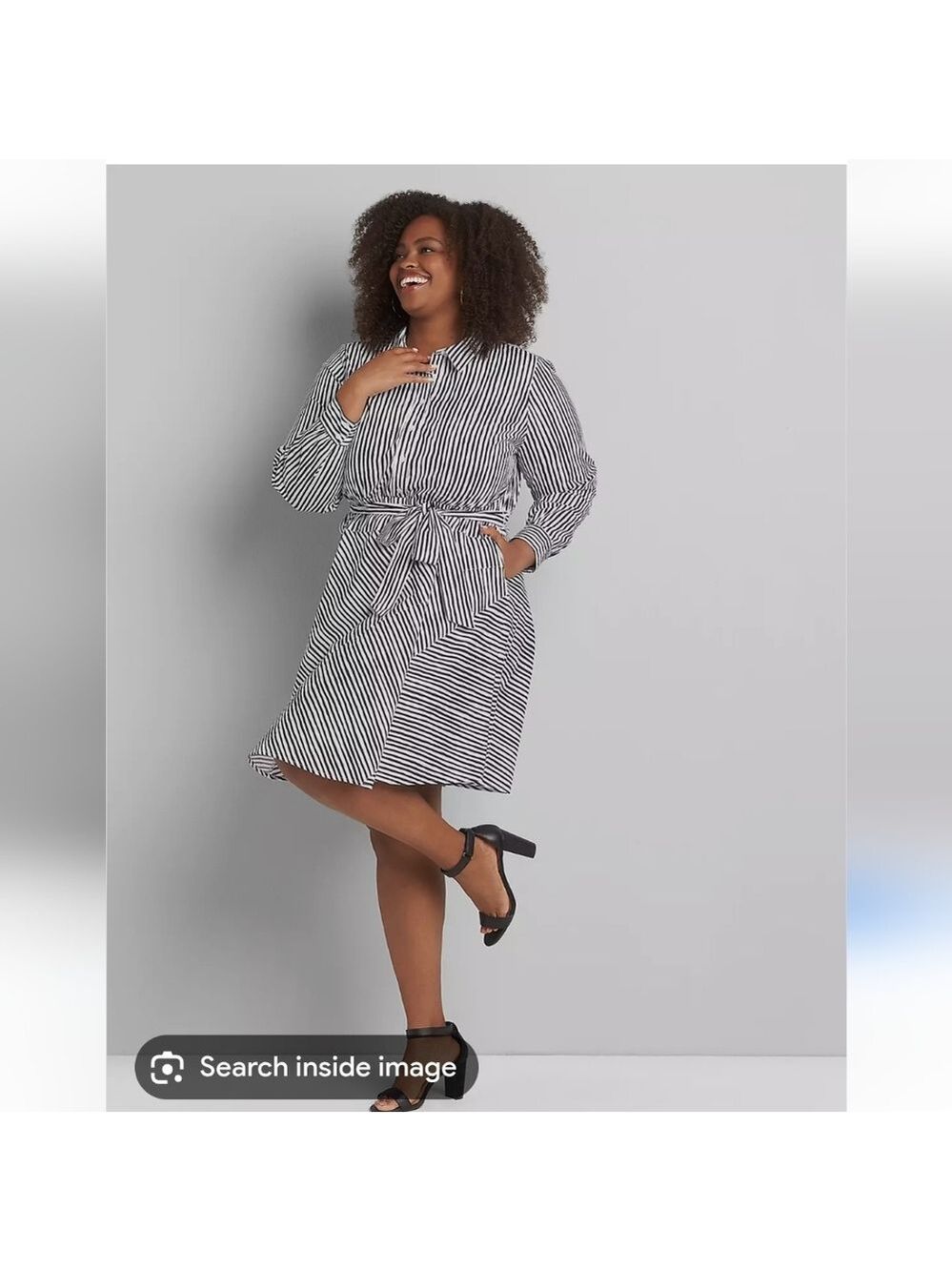 Lane Bryant Monochrome Striped Long Sleeve Dress